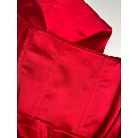 SAU LEE Esther Strapless Bow Cutout Red Satin Pencil Maxi Dress Size 8 - Picture 10 of 14